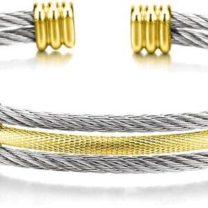 Women Men Two Tone Stainless Steel Cuff Bracelet Adjustable Jewelry
